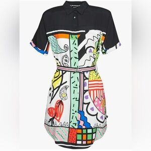 Desigual Multicolour Shirt Dress “Arty”/woman’s L Abstract Print Relaxed Fit